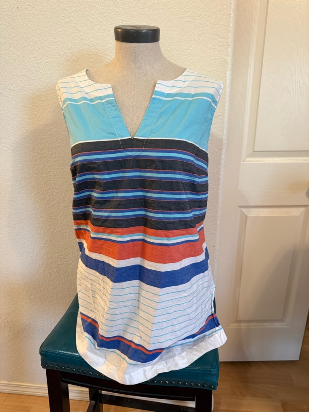 Tommy Bahama Striped Sleeveless Top in Aqua, Navy, Orange & White